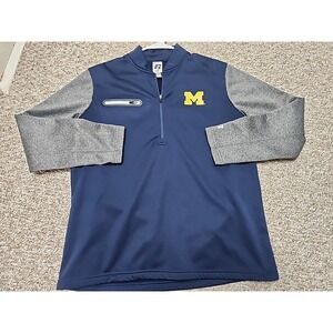 Michigan Russell Large (42-44) 1/2 Zip Pullover Navy Gray Fleece Lined
